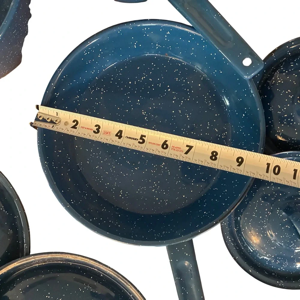 Vintage Blue Speckled Enamelware Cookware Set 10 Piece Graniteware Camping Pots